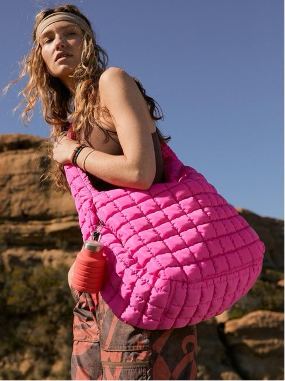 Free People Movement NWT Quilted Carryall Bag in hot pink "Fuchsia Flirt"